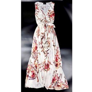 VICI Sweet Georgia Diana Romantic Faux Wrap Maxi Dress Boho White Floral Small